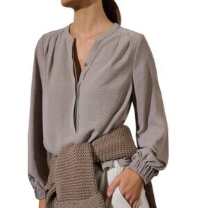 NWT Brochure Walker Phoebe Long Sleeve Blouse Shirt Tan Size Medium